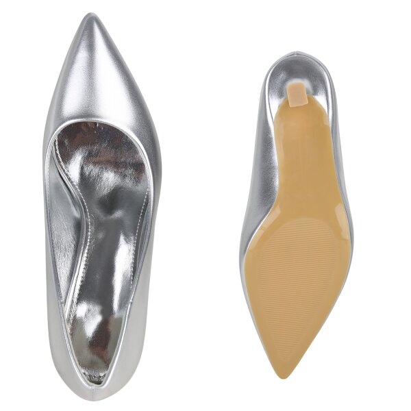 Stiefelparadies Damen Spitze Pumps in Silber Meist gekauft