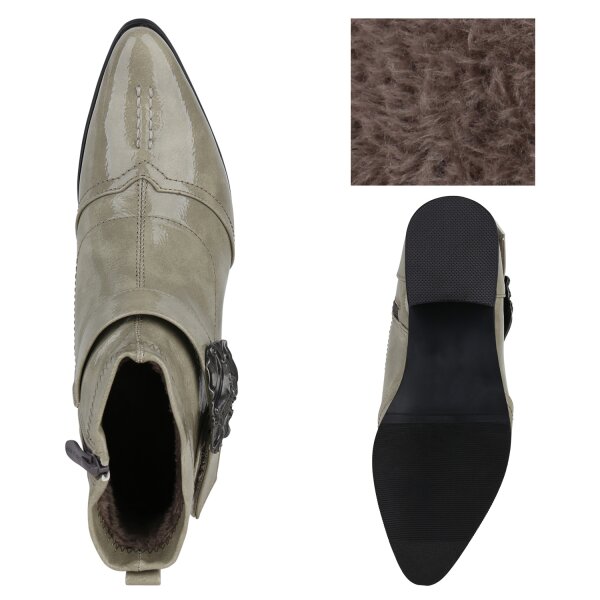 Stiefelparadies Damen Ankle Boots in Hellgrün Lack Limitierter Zeitrabatt