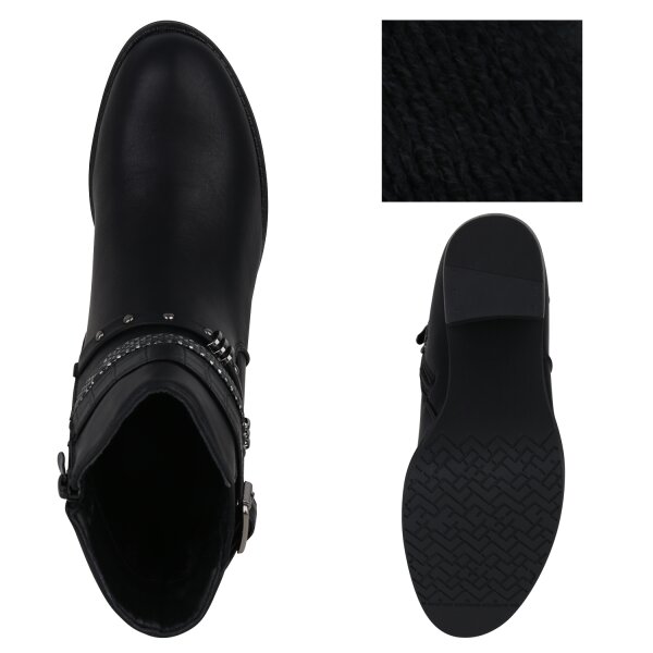 Stiefelparadies Damen Biker Boots in Schwarz Kroko Günstig kaufen