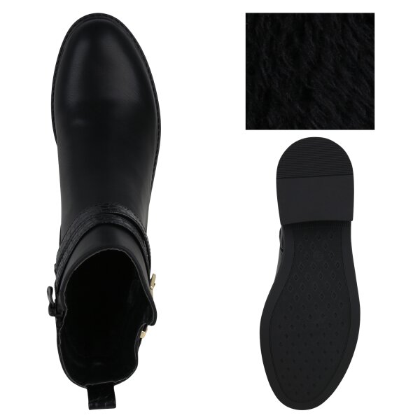 Stiefelparadies Damen Biker Boots in Schwarz Kroko Großer Ausverkauf
