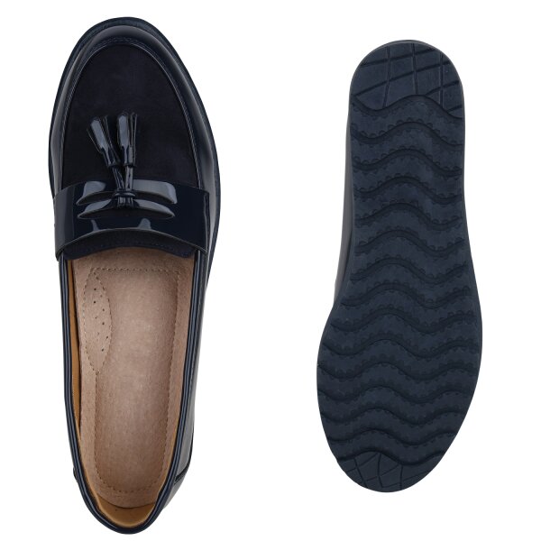 Stiefelparadies Damen Loafers in Dunkelblau Lack Weihnachtsangebot