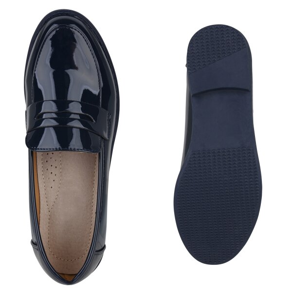 Stiefelparadies Damen Loafers in Dunkelblau Lack Osterangebot
