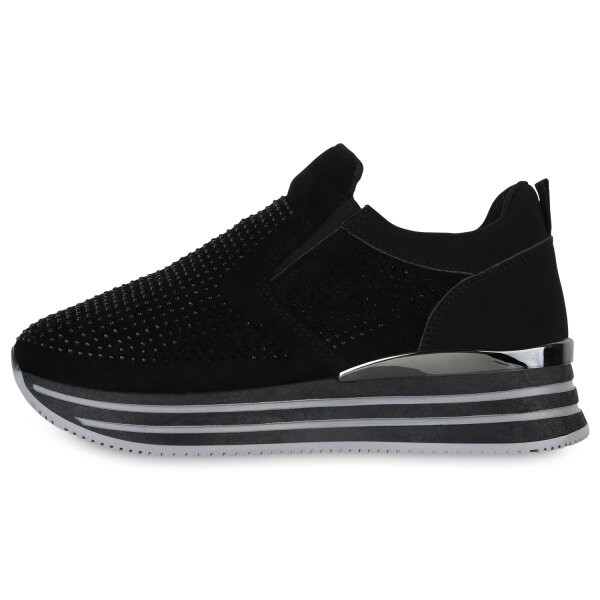 Stiefelparadies Damen Plateau Sneaker in Schwarz