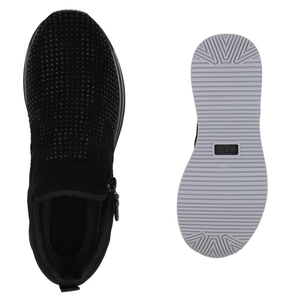 Stiefelparadies Damen Plateau Sneaker in Schwarz Valentinstagsangebot