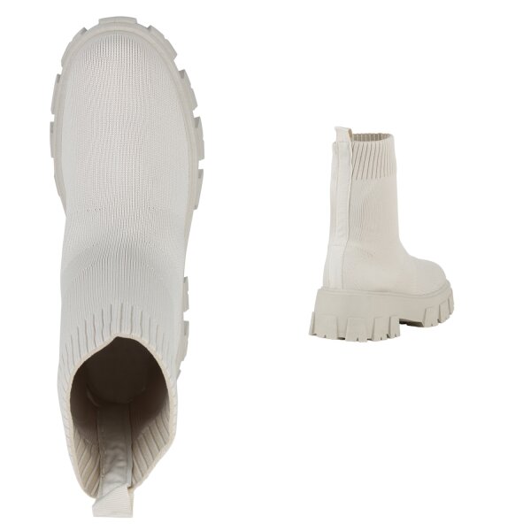 Stiefelparadies Damen Schlupfstiefeletten in Beige Jubiläumsangebot