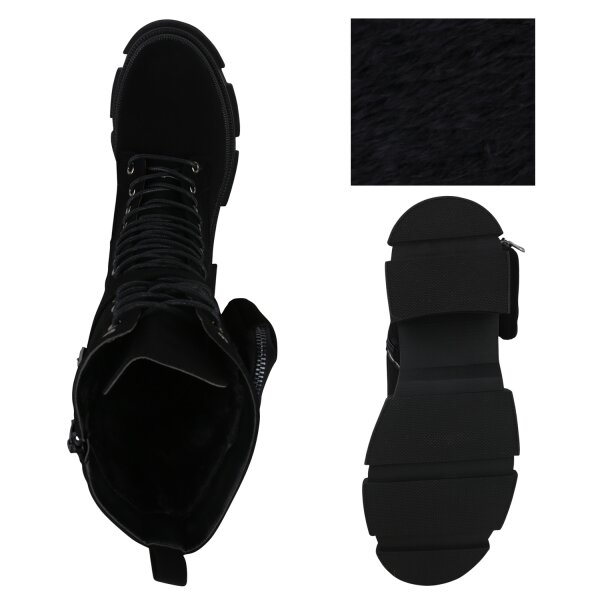 Stiefelparadies Damen Schnürstiefel in Schwarz Heißer Verkauf