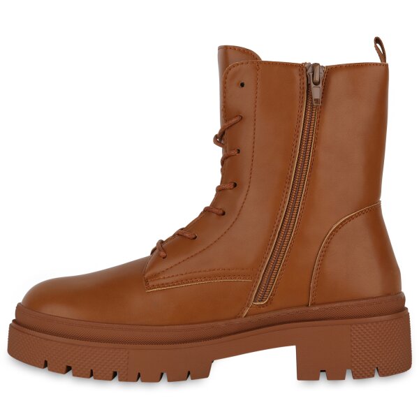 Stiefelparadies Damen Schnürstiefeletten in Hellbraun Top Angebot