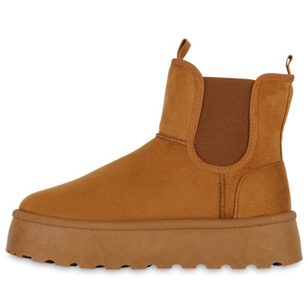 Stiefelparadies Damen Plateau Boots in Hellbraun