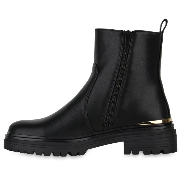 Stiefelparadies Damen Klassische Stiefeletten in Schwarz PU Kauf eins, bekomm eins gratis