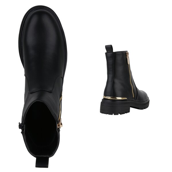 Stiefelparadies Damen Klassische Stiefeletten in Schwarz PU Kauf eins, bekomm eins gratis