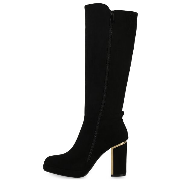 Stiefelparadies Damen Klassische Stiefel in Schwarz Velours Sonderangebote