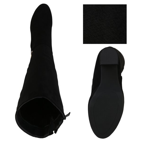 Stiefelparadies Damen Klassische Stiefel in Schwarz Velours Sonderangebote