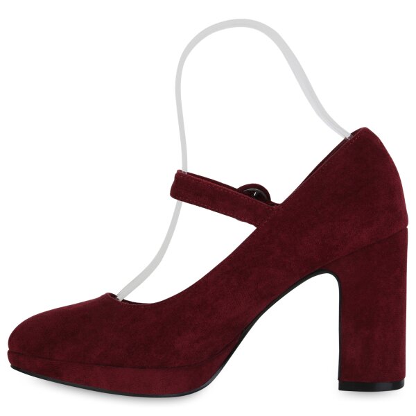 Stiefelparadies Damen Mary Janes in Burgund Velours VIP-Rabatte