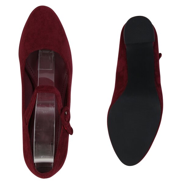 Stiefelparadies Damen Mary Janes in Burgund Velours VIP-Rabatte