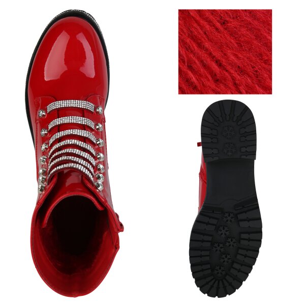 Stiefelparadies Damen Klassische Stiefeletten in Rot Lack Neueste Stile