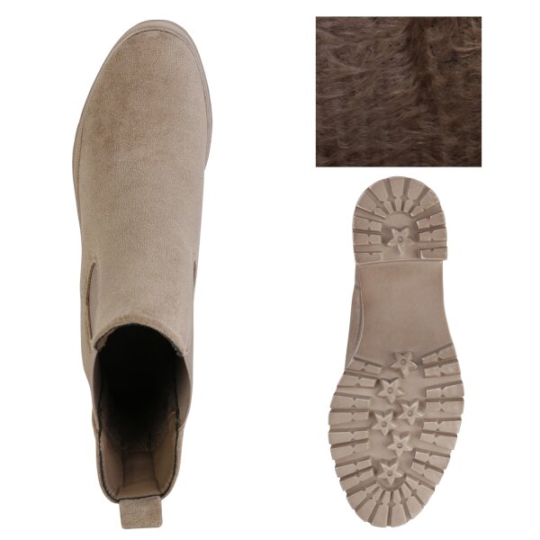 Stiefelparadies Damen Chelsea Boots in Khaki Velours Nur für heute