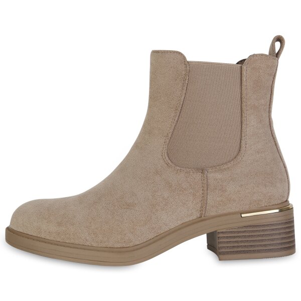 Stiefelparadies Damen Chelsea Boots in Khaki Velours Sonderangebot der Fabrik
