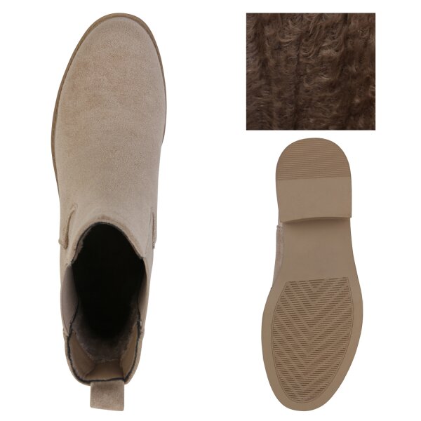 Stiefelparadies Damen Chelsea Boots in Khaki Velours Sonderangebot der Fabrik