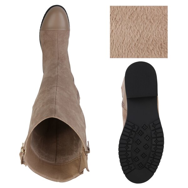 Stiefelparadies Damen Klassische Stiefel in Khaki Nur noch ein Tag übrig