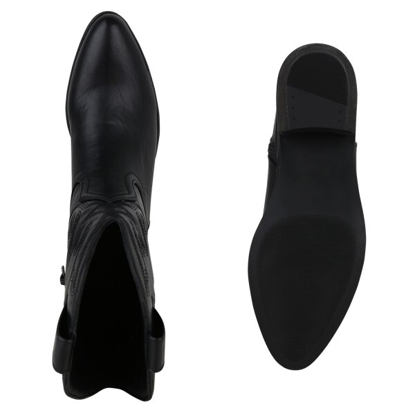 Stiefelparadies Damen Cowboy Boots in Schwarz Black Friday Preise