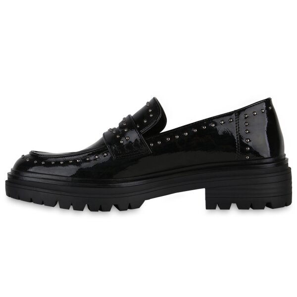 Stiefelparadies Damen Klassische Slippers in Schwarz Lack Im Verkauf