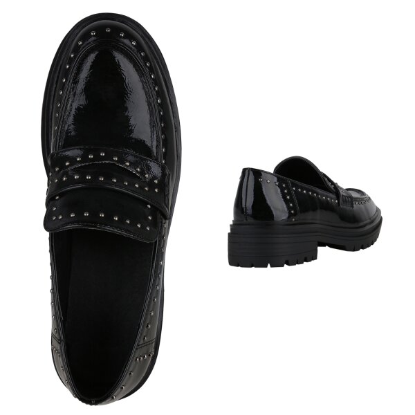 Stiefelparadies Damen Klassische Slippers in Schwarz Lack Im Verkauf