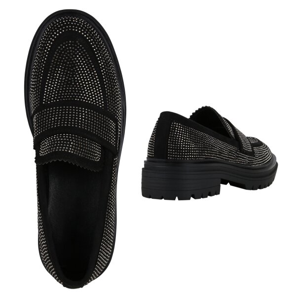 Stiefelparadies Damen Klassische Slippers in Schwarz Velours zollfrei