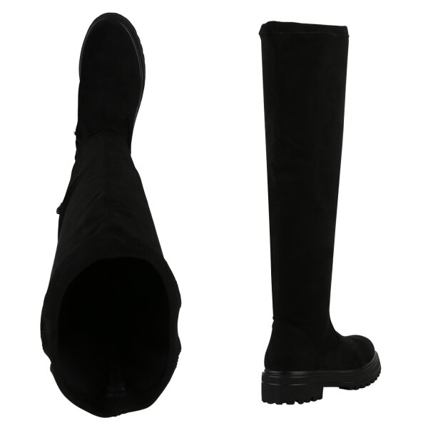 Stiefelparadies Damen Overknees in Schwarz Velours Outlet