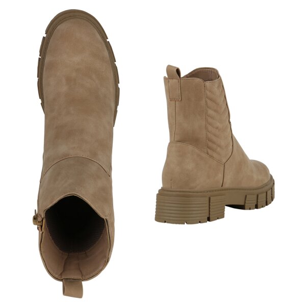 Stiefelparadies Damen Plateau Boots in Tan Auslauf