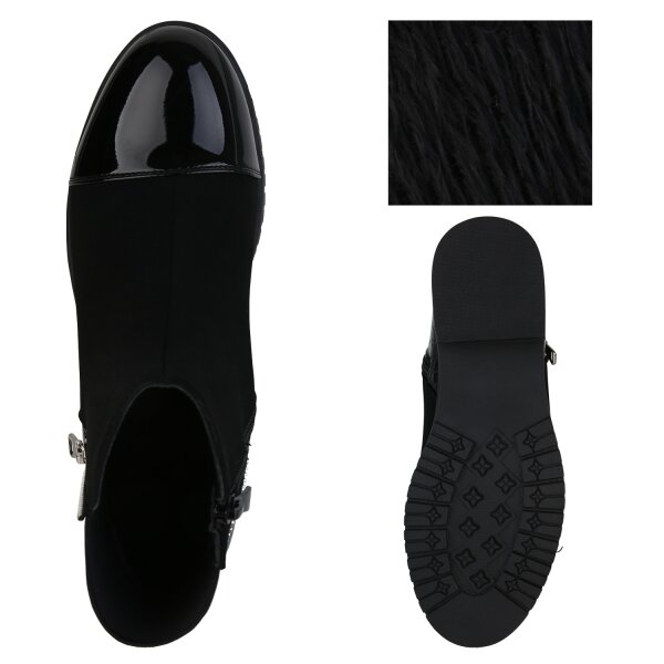 Stiefelparadies Damen Klassische Stiefeletten in Schwarz Kroko Lack Günstiger Verkauf
