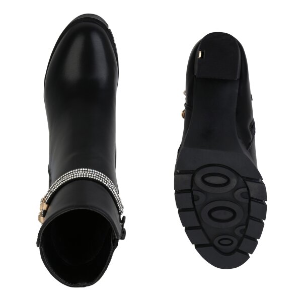 Stiefelparadies Damen Klassische Stiefeletten in Schwarz PU Fabrikverkauf