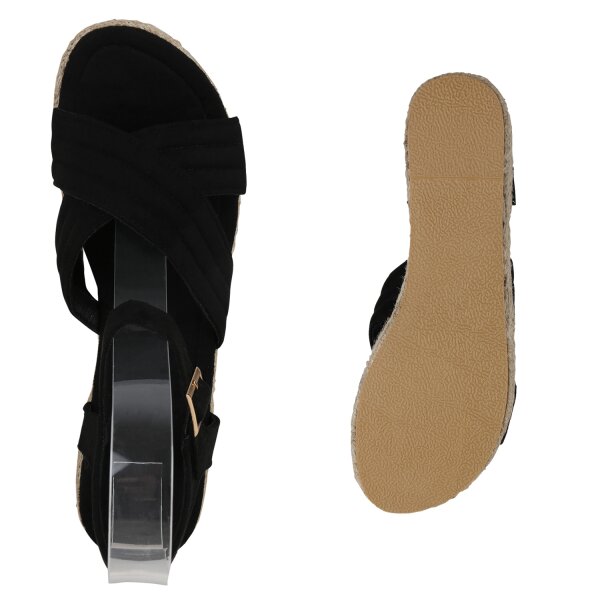 Stiefelparadies Damen Plateau Sandaletten in Schwarz Velours Cyber Monday