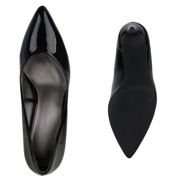 Stiefelparadies Damen Spitze Pumps in Schwarz Lack Muttertagsangebot