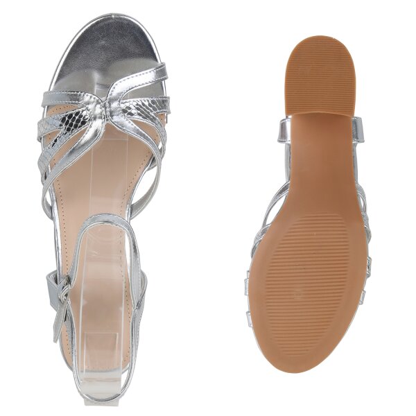 Stiefelparadies Damen Klassische Sandaletten in Silber Snake Begrenzte Freigabe