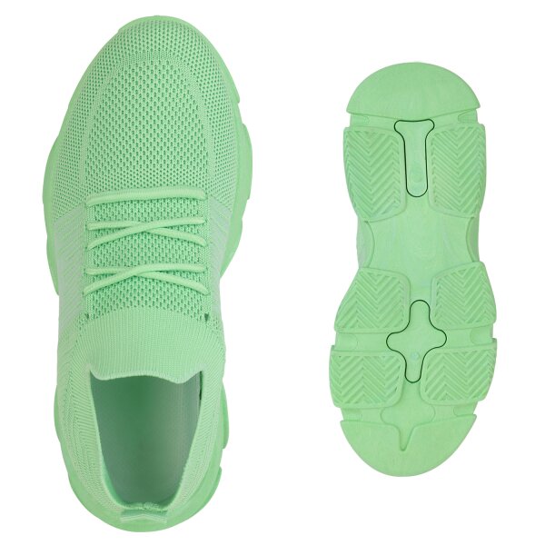 Stiefelparadies Damen Plateau Sneaker in Hellgrün Neueste Stile