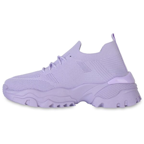 Stiefelparadies Damen Plateau Sneaker in Helllila