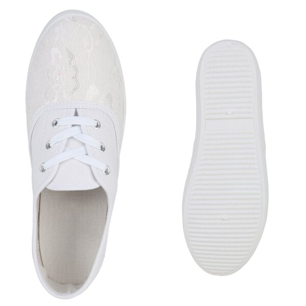 Stiefelparadies Damen Sneaker low in Weiss Zeitbegrenzte Promotion