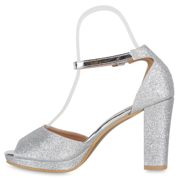 Stiefelparadies Damen Riemchensandaletten in Silber Discount Store für neue Produkte