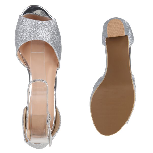 Stiefelparadies Damen Riemchensandaletten in Silber Discount Store für neue Produkte