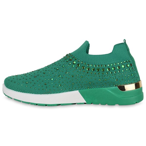 Stiefelparadies Damen Slip Ons in Grün Super Rabatt