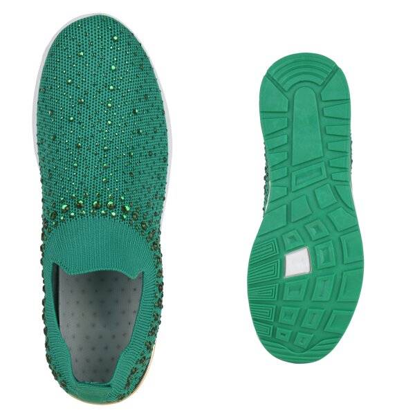 Stiefelparadies Damen Slip Ons in Grün Super Rabatt