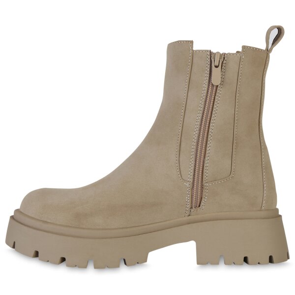 Stiefelparadies Damen Plateau Boots in Khaki Auslauf