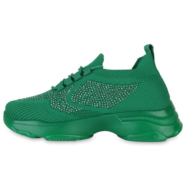 Stiefelparadies Damen Plateau Sneaker in Grün Meist gekauft