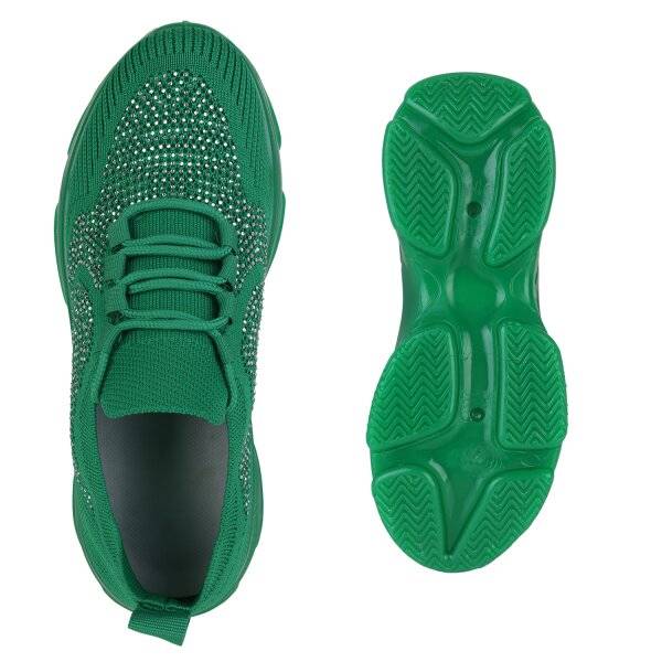 Stiefelparadies Damen Plateau Sneaker in Grün Meist gekauft