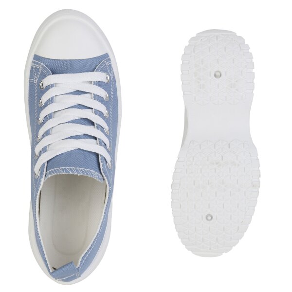 Stiefelparadies Damen Sneaker low in Blau Limitierter Zeitrabatt