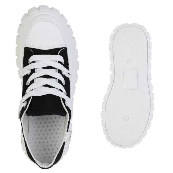 Stiefelparadies Damen Plateau Sneaker in Schwarz Versandkostenfrei
