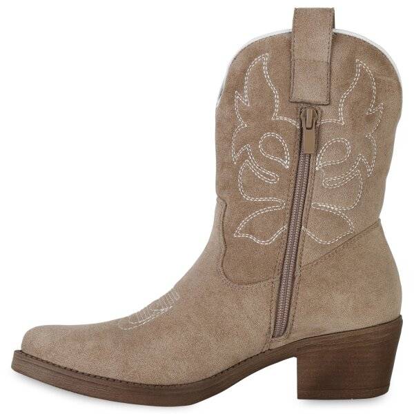 Stiefelparadies Damen Cowboy Boots in Khaki Velours Saisonschlussverkauf