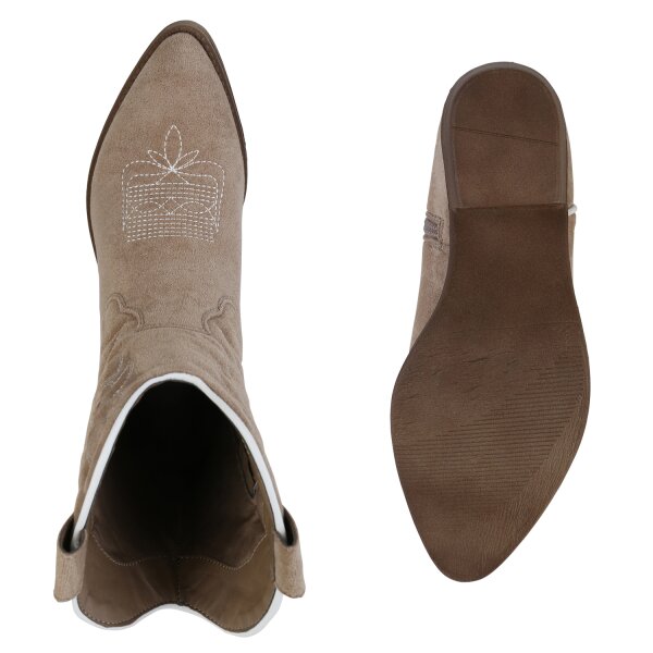 Stiefelparadies Damen Cowboy Boots in Khaki Velours Saisonschlussverkauf