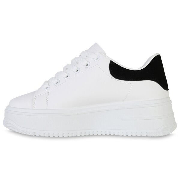 Stiefelparadies Damen Plateau Sneaker in Weiss Schwarz