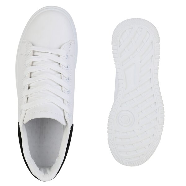 Stiefelparadies Damen Plateau Sneaker in Weiss Schwarz Vatertagsangebot